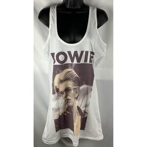 David Bowie Women's White XXL Racerback Tank Top Graphic Rock Band T Shirt Music